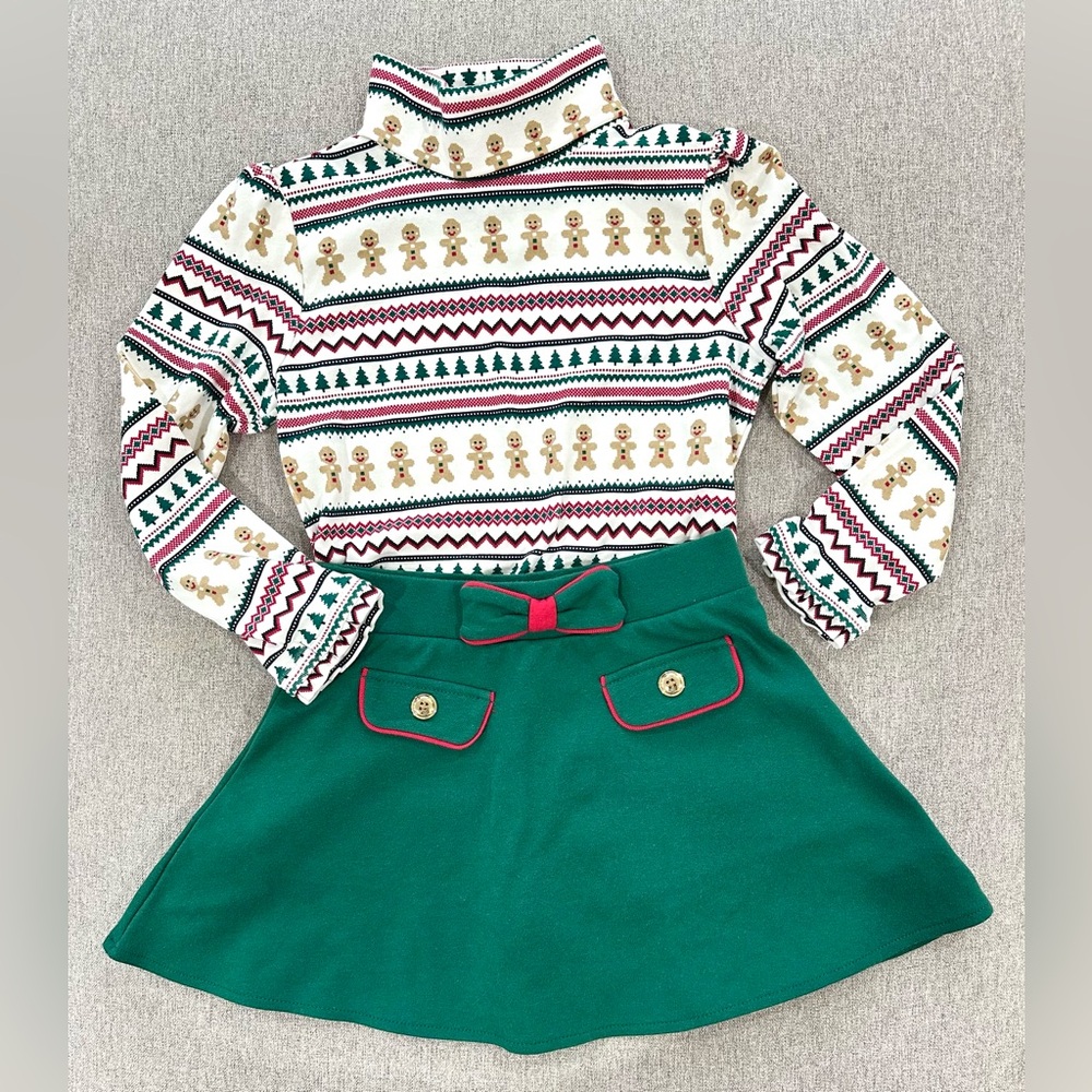 Gymboree Green and Red Gingerbread Skirt Set